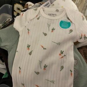 NWT 3 Carter's White Baby Onesie with Carrot Print